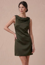 Load image into Gallery viewer, Dark Olive Heavy Satin Back Cowl Mini Dress