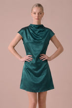 Load image into Gallery viewer, Winter Teal High Cowl Neck Flowy Mini Dress