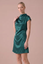 Load image into Gallery viewer, Winter Teal High Cowl Neck Flowy Mini Dress