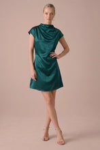 Load image into Gallery viewer, Winter Teal High Cowl Neck Flowy Mini Dress