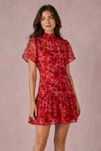 Load image into Gallery viewer, Red Printed Organza Mock Neck Mini Dress