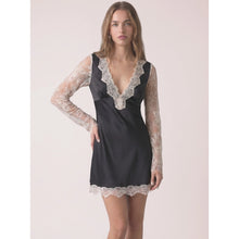 Load image into Gallery viewer, Black Satin Lace LS Mini Dress