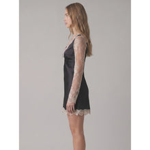 Load image into Gallery viewer, Black Satin Lace LS Mini Dress