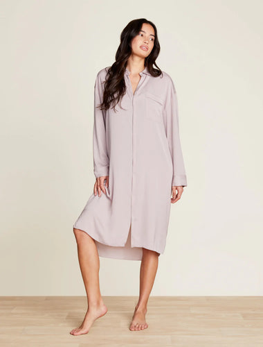 Barefoot Dreams Feather Washed Satin Piped Nightshirt