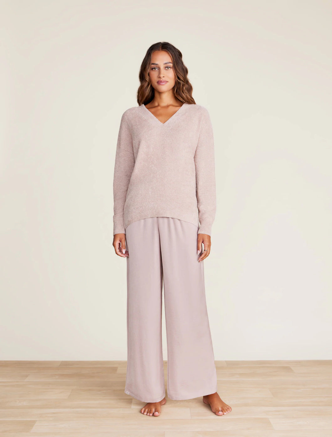 Barefoot Dreams CC Lite V-Neck Seamed Pullover-Pink Clay